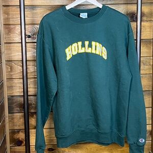 Champion Hollins College Crewneck Sweatshirt Green Varsity Pullover | Size L